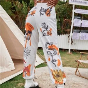 Skull and floral print sweatpants